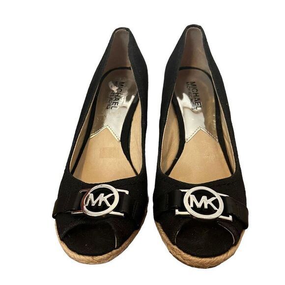 Michael Kors Black Open Toe Wedge Heels Size 6 - Picture 1 of 5